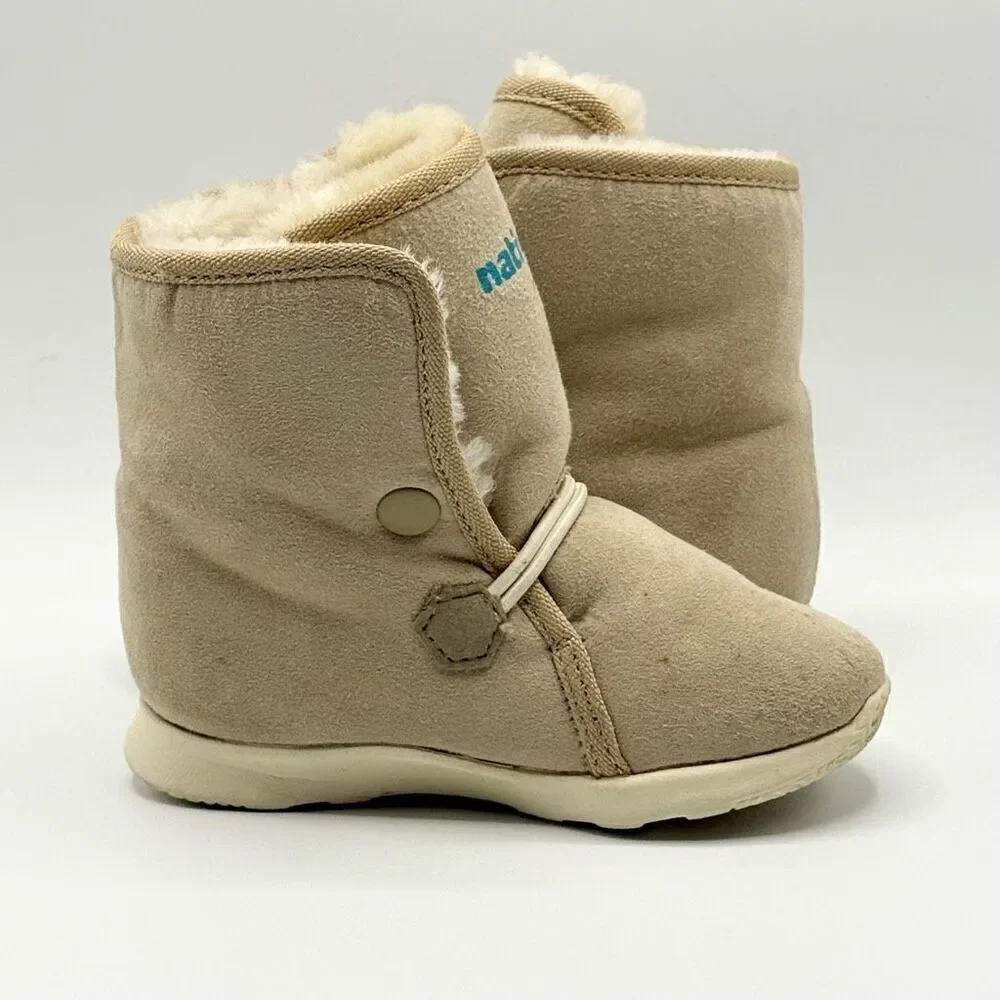 Native Kids Apollo Luna Faux Fur Beige Suede Boots - Kids US 7